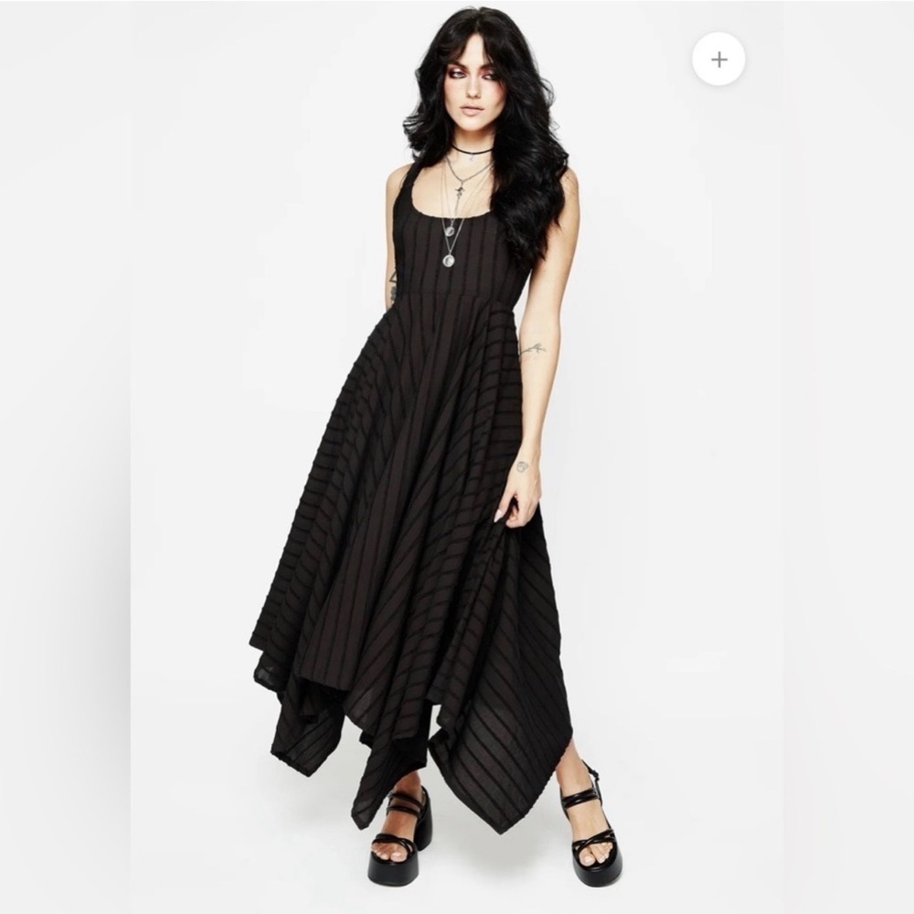 Disturbia Black Striped Handkerchief Hem Maxi Dress